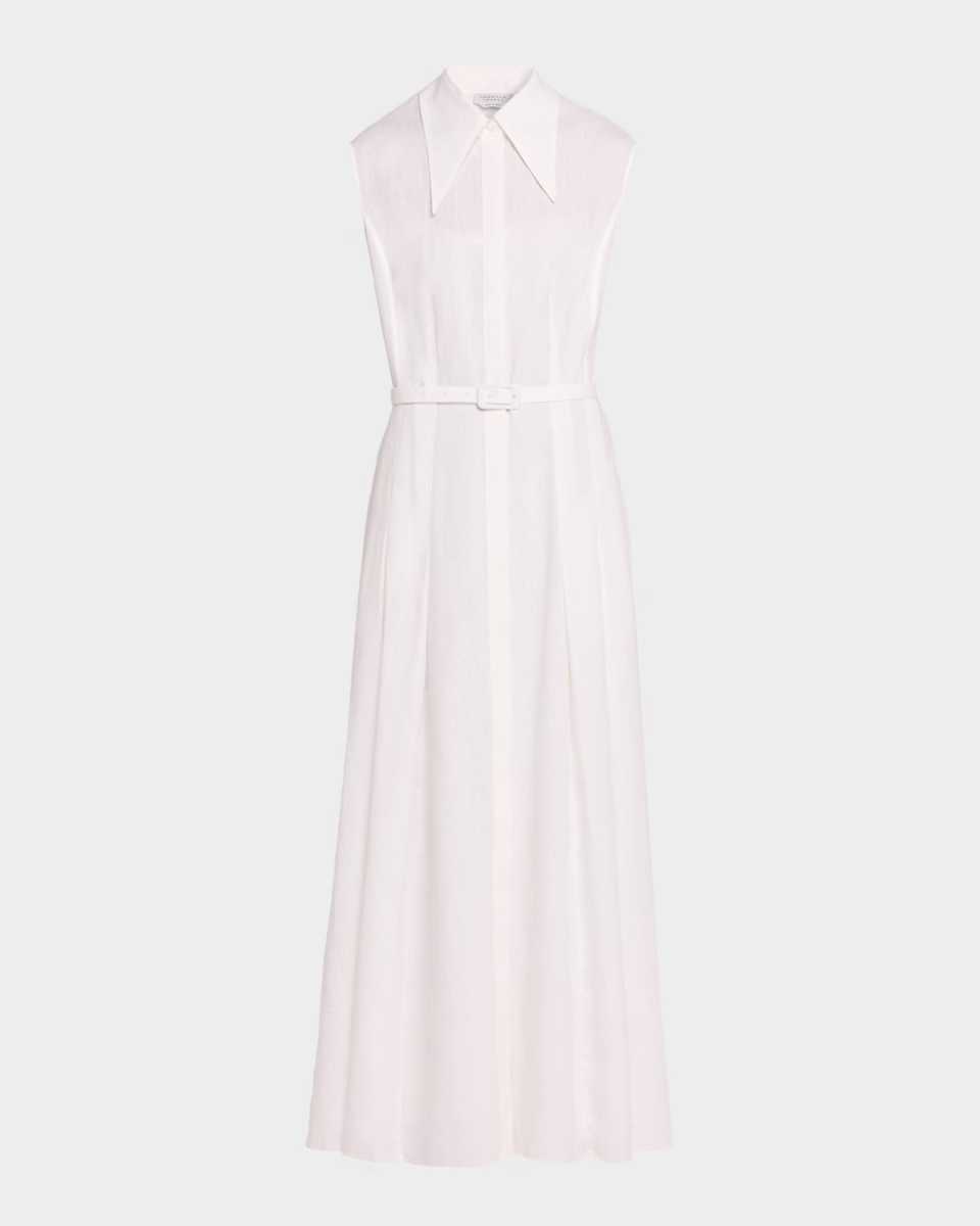 Durand Sleeveless Belted Linen Midi Shirtdress